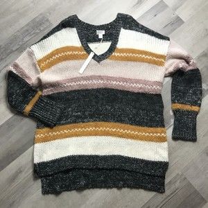 NWT Caslon V-Neck Mixed Texture Grey/Dusty Rose/Mustard/Cream 2XL